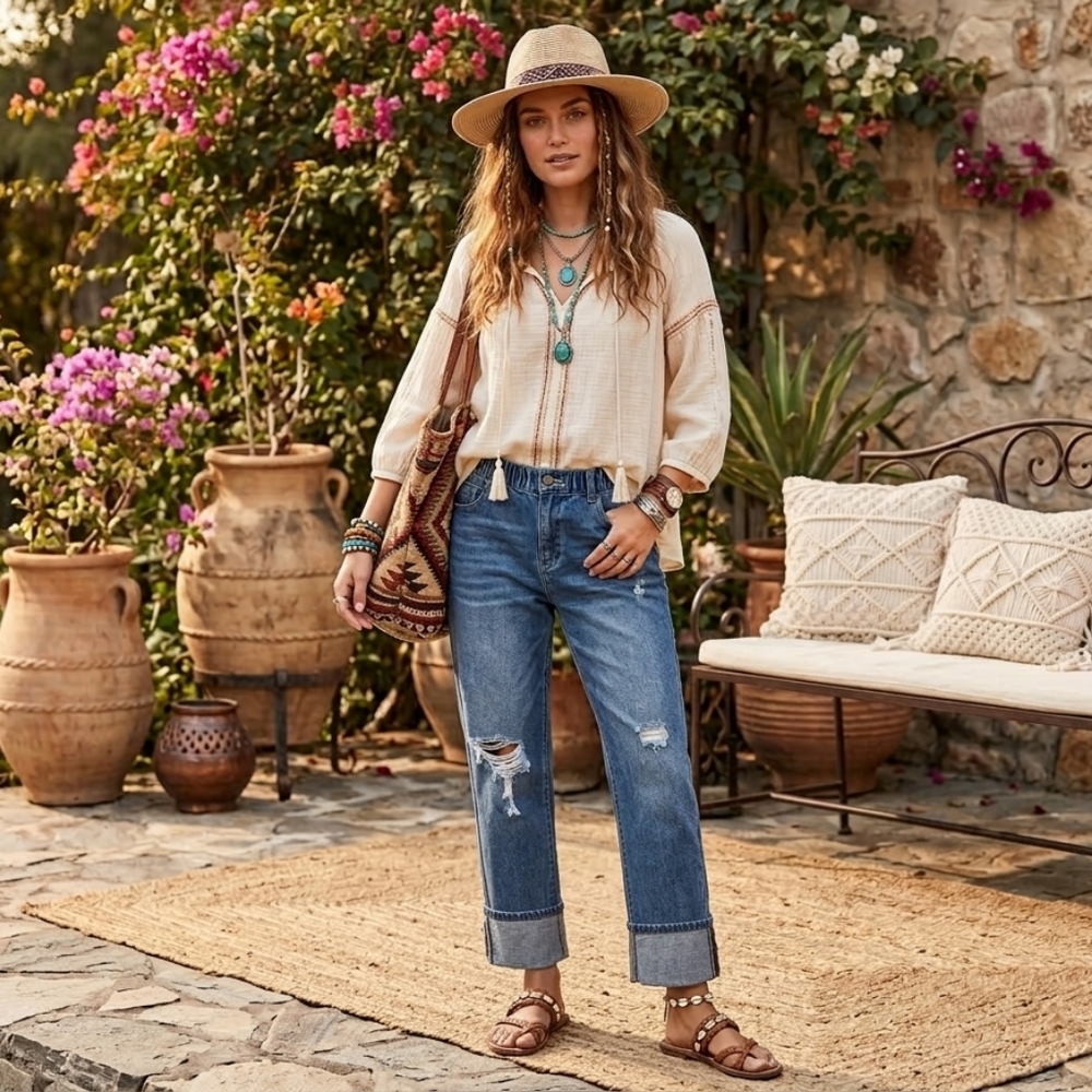 YMI Blue Distressed Boyfriend Jeans